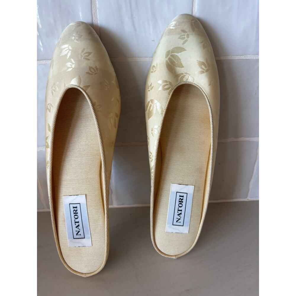 Vintage Natori Gold Floral Jacquard Slippers Flats 8.5M Boudoir Smoking Shoes